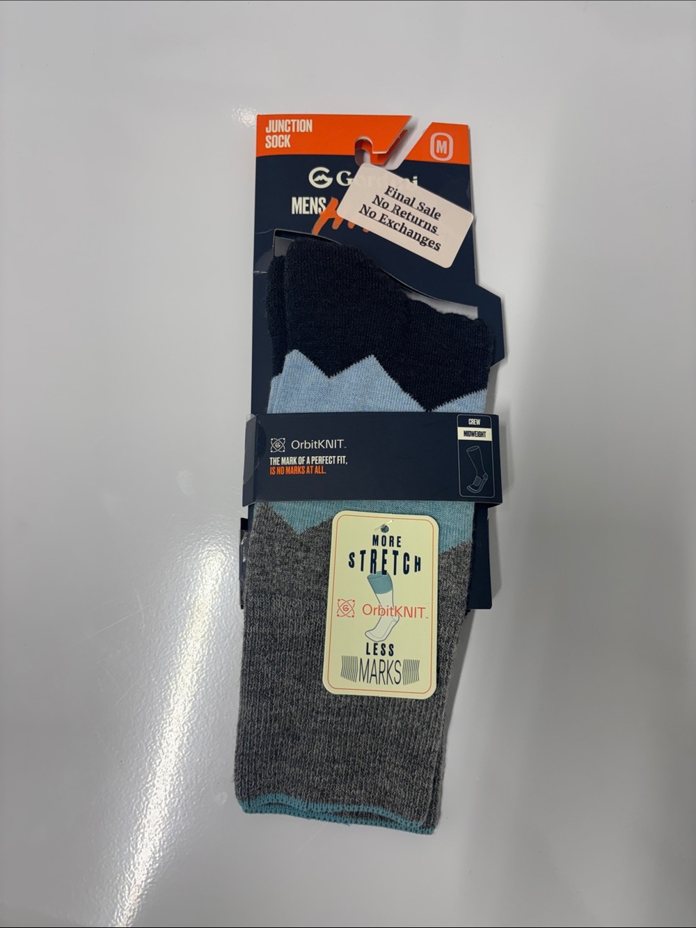 Gordini Junction crew sock midweight gray navy size Medium NWT